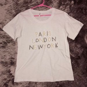 Paris London New York Pearl and Bead Tee